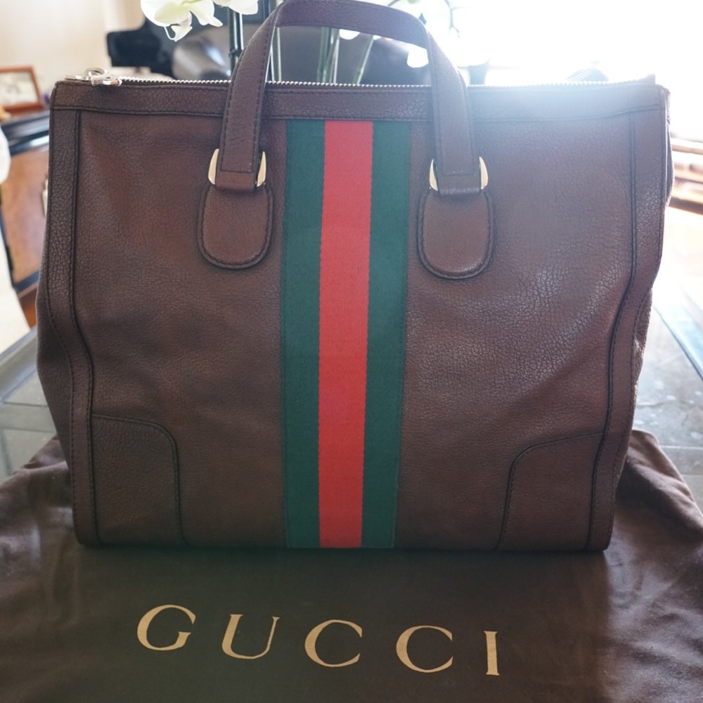 Gucci AUTHENTIC Leather Large Bag Striped UNUSED
